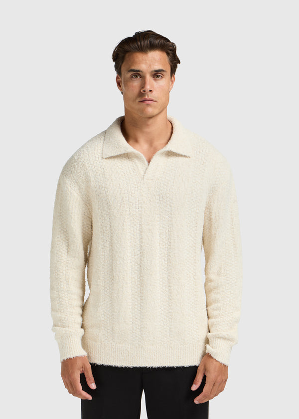 Jacquard Knit Polo - Ecru
