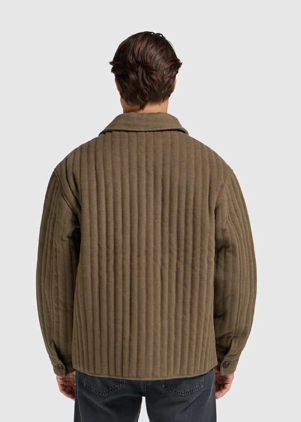 Vertical Quilt Overshirt - Olive Green