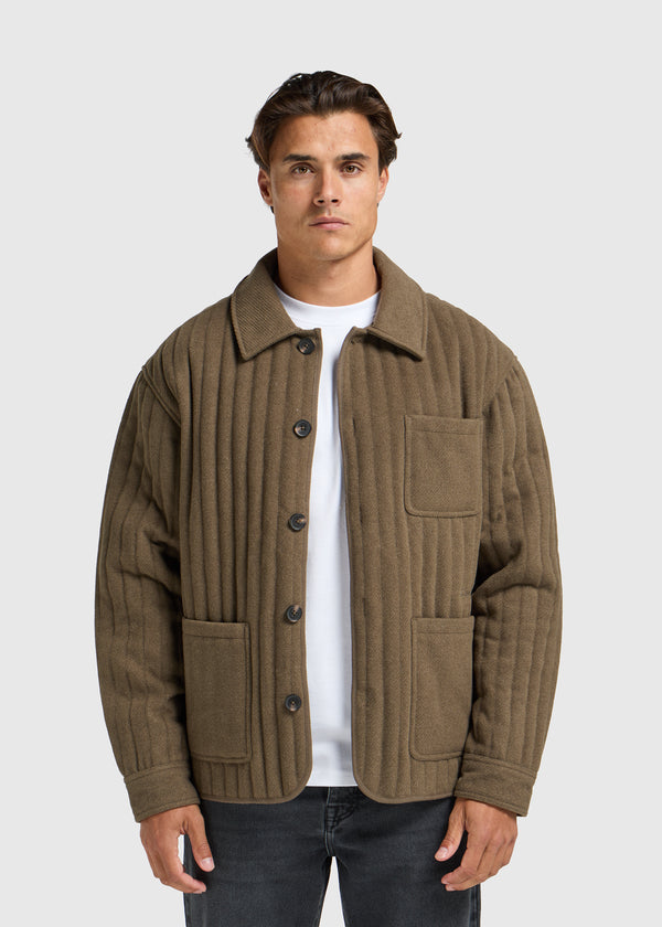 Vertical Quilt Overshirt - Olive Green
