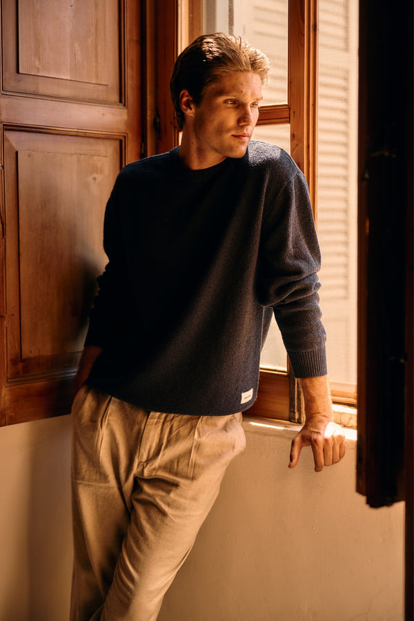 Loop Knit Crewneck - Navy Blue