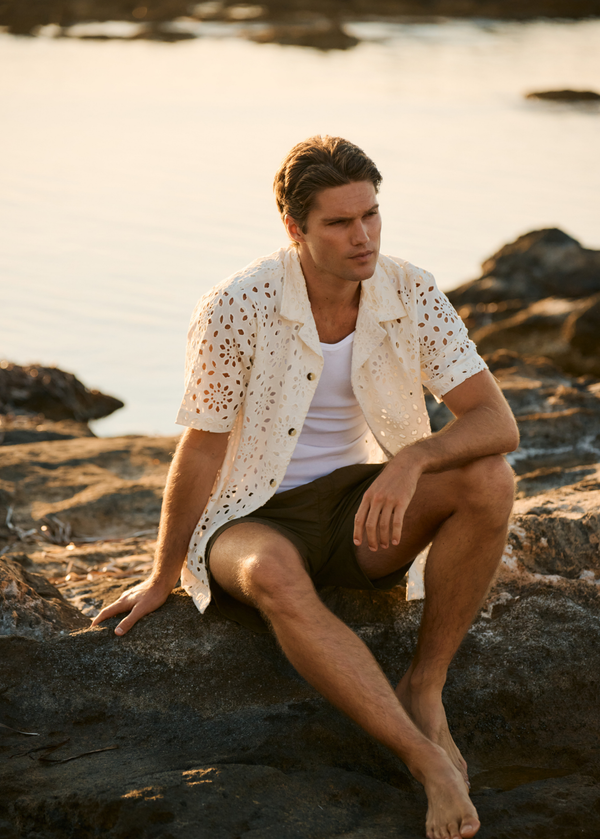 Flower Crochet Shirt - White Sand