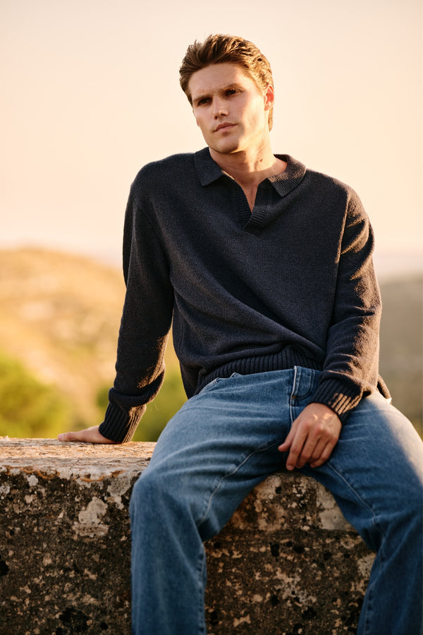 Loop Knit Polo - Navy Blue