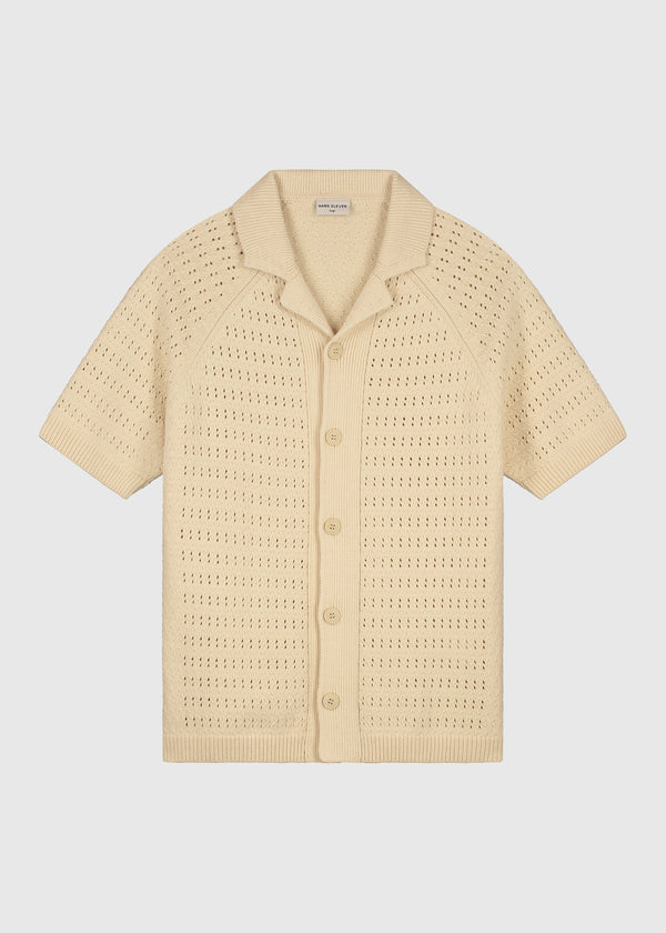 Crochet Knitted Polo Shirt - Sand