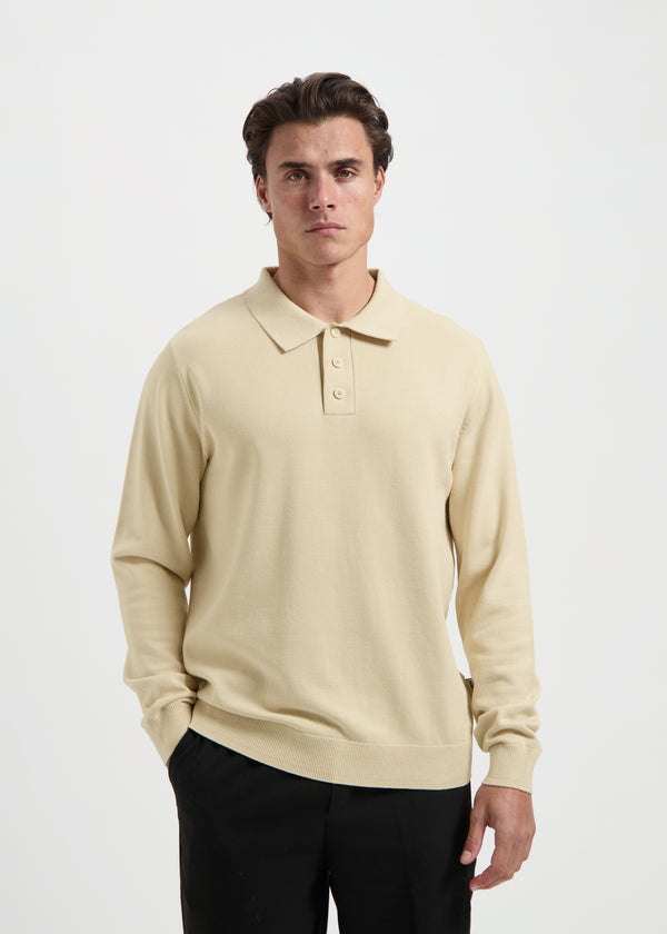 Knitted Polo Longsleeve - Sand