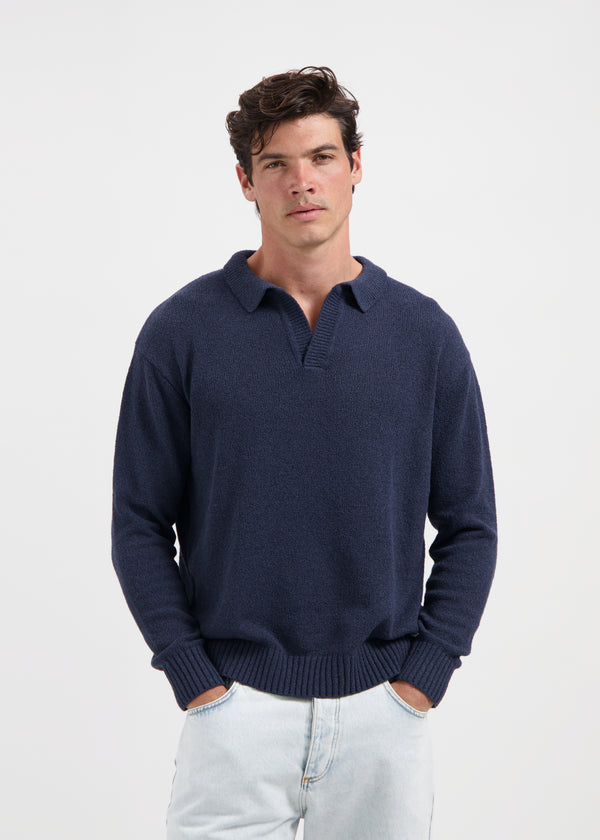 Loop Knit Polo - Navy Blue