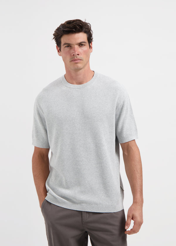 Waffle Knitted Tee - Grey Melange