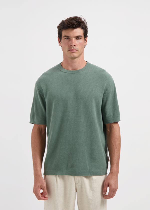 Waffle Knitted Tee - Sage Green